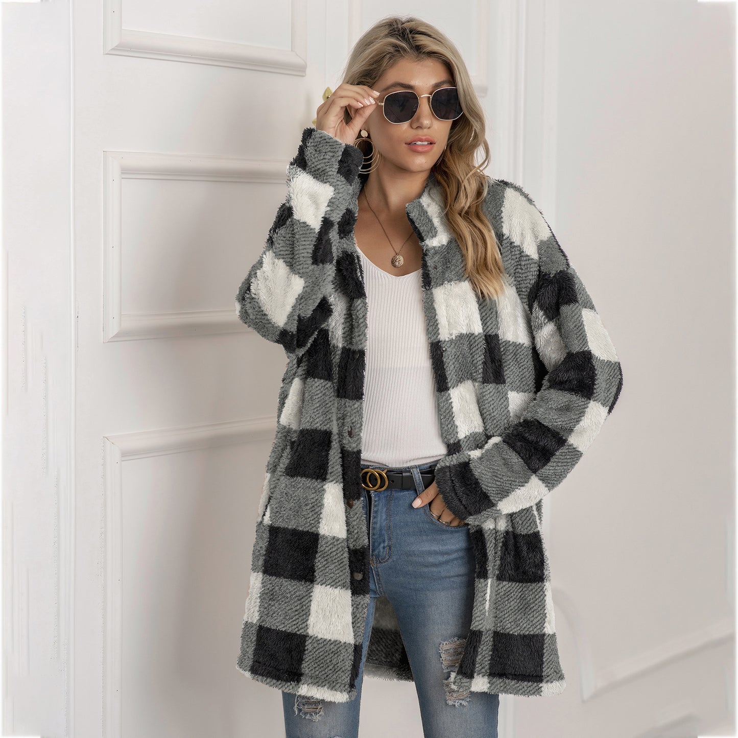 Plaid Fleece Breasted