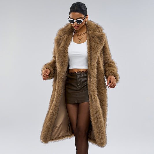 Extended Imitation Fur Overcoat